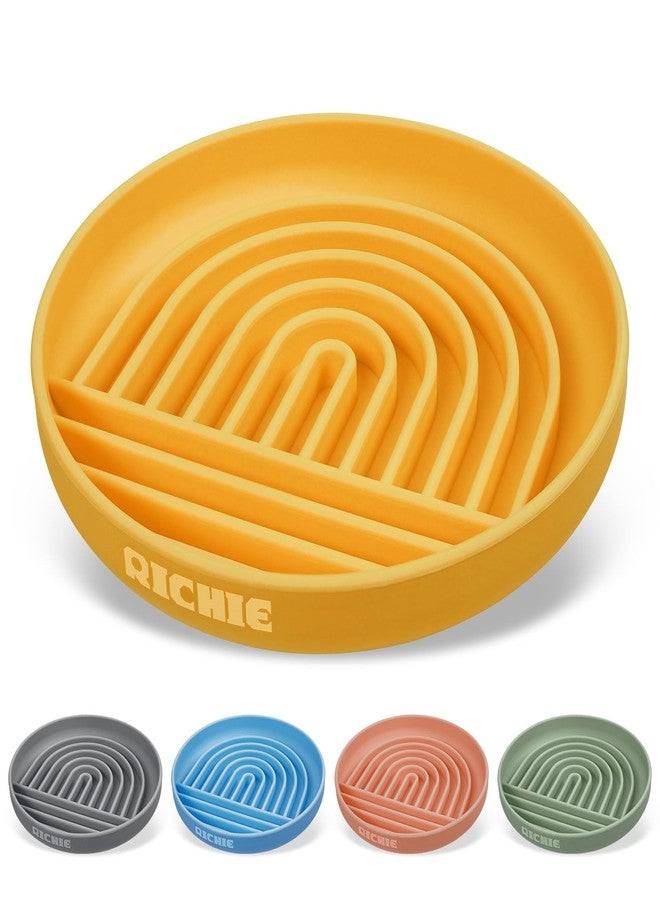 RICHIE Slow Feeder Dog Bowls with Suction Cups, Silicone Puzzle Bowl for Slow Eating, Pets Slow Feeder Non-Slip Design Dishwasher Microwave Safe for Small Medium Dogs, Yellow - Image 1